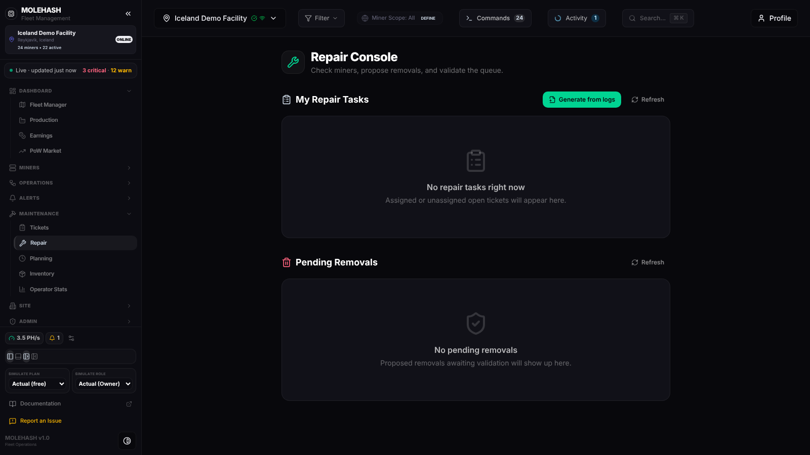 Repair console