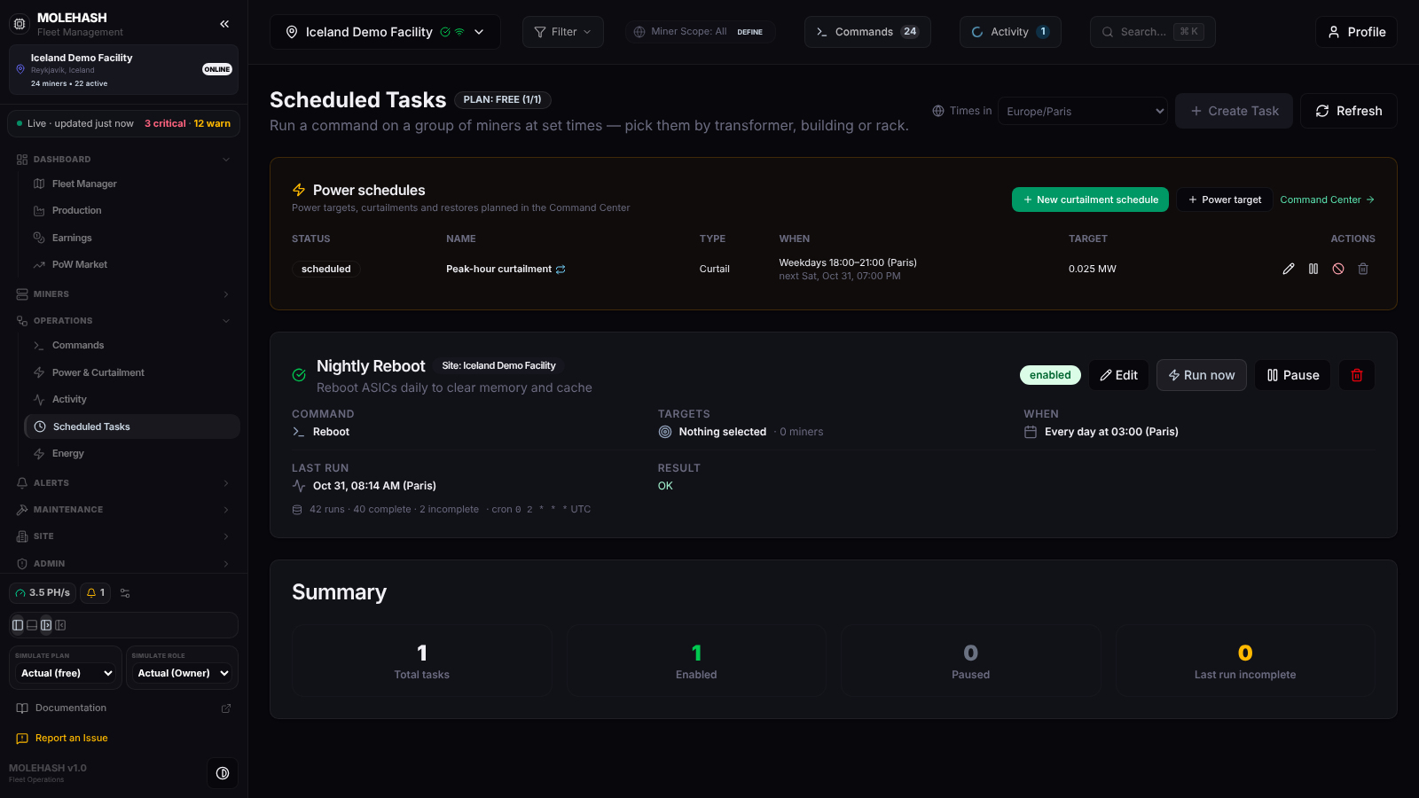 Scheduled Tasks panel
