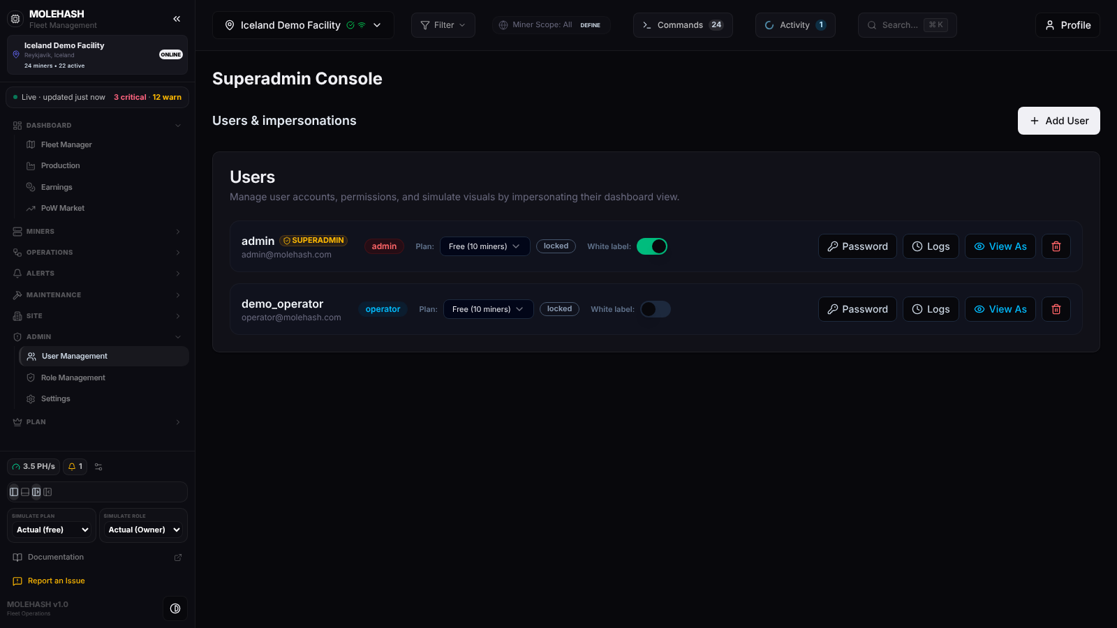 Superadmin Console